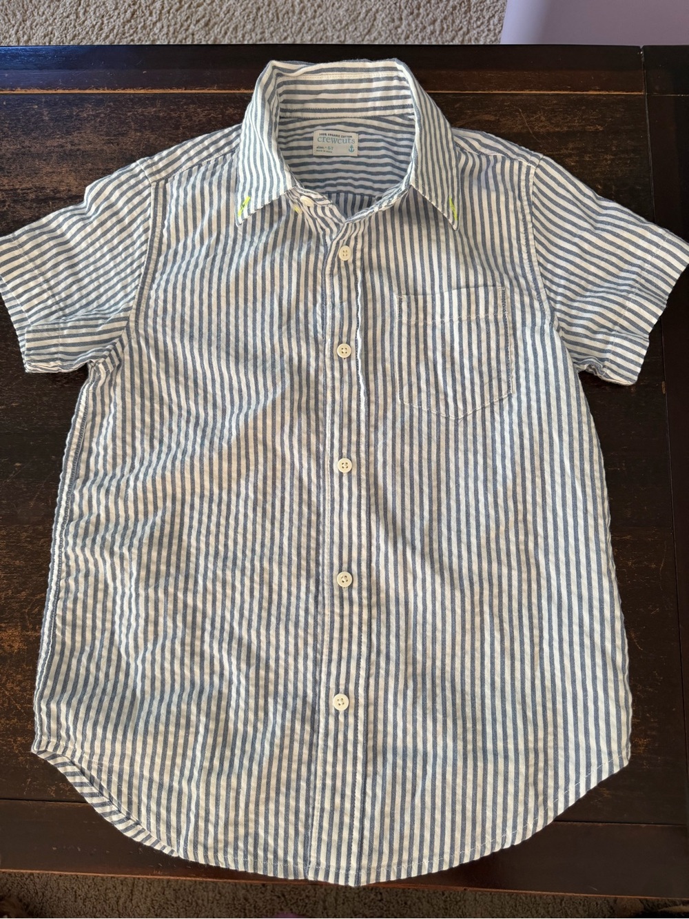 Crewcuts Navy and White Striped Button-Up Shirt Size 6-7